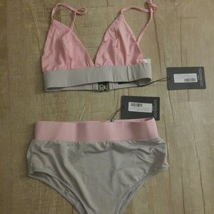 High Waisted Pink and Grey Bikini